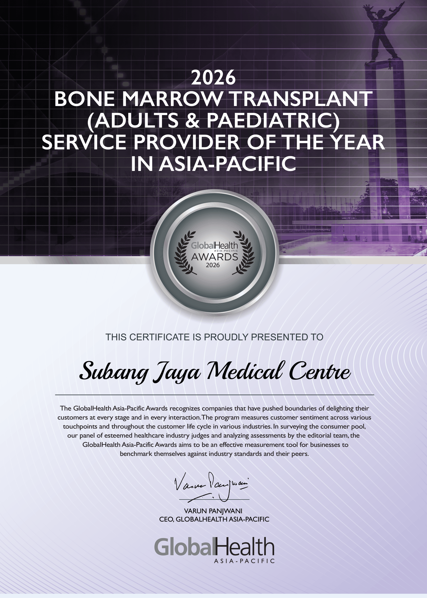 Subang Jaya Medical Centre wins 2026 Bone Marrow Transplant (Adults & Paediatric) Service Provider of the Year in Asia-Pacific